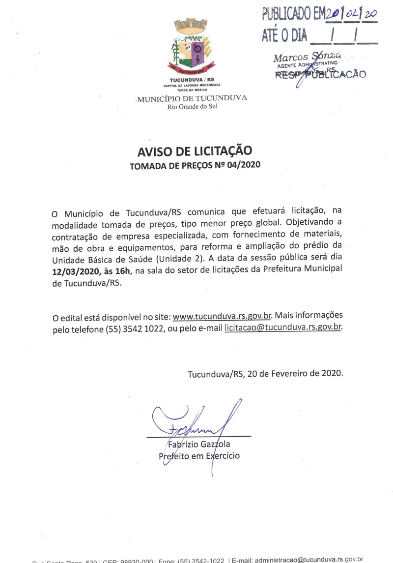 AVISO DE TMP Nº 04/2020 REFORMA E AMPLIAÇÃO UBS 2